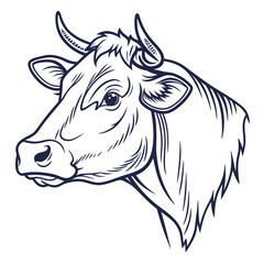 Dark Blue Line Drawing Cows Head Profile Vector Template