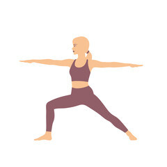 Obraz premium A woman performs a warrior II yoga pose, showcasing balance and strength.