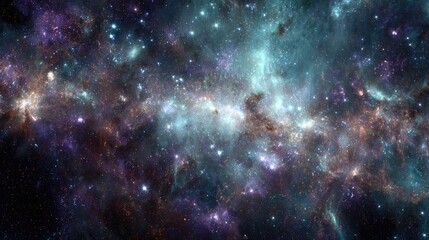 Vast Colorful Nebula With Star Clusters In Deep Space