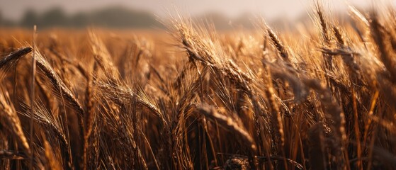 Obraz premium The golden wheat field swaying gently in the warm sunlight.