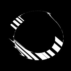 Fototapeta premium Distorted circular shape with striped white strokes on black background 