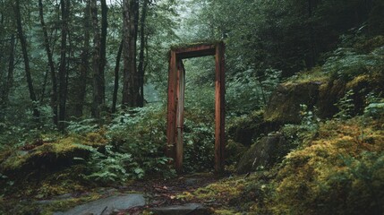 Rustic portal in lush forest
