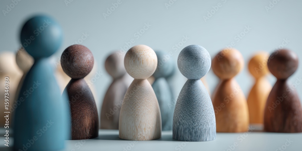 Fototapete the wooden figures representing diversity and connection in a minimalist setting.