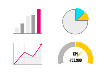 Vector Data Dashboard UI Elements | Flat Infographic Charts, Graphs, and KPI Gauge for Mockups