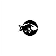 simple flat black and white fish logo icon vector template