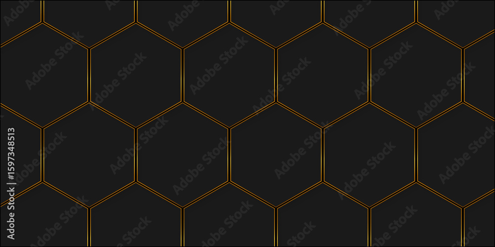Poster seamless pattern with hexagons. hexagonal structure futuristic black background and embossed hexagon