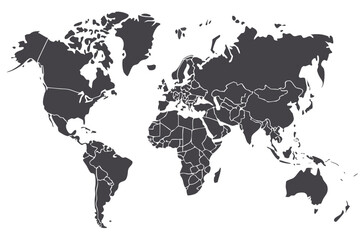 World map illustration showing continents and country borders in dark gray on a white background | editable eps vectors silhouette