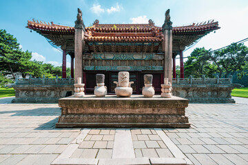 ancient architecture art and aesthetics details of mausoleum of Qing Dynasty, UNESCO World Heritage in Shenyang, China
