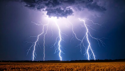 Dramatic lightning storm over a field