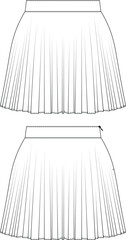 zippered pleated a line short mini skirt template technical drawing flat sketch cad mockup fashion woman design style model 
