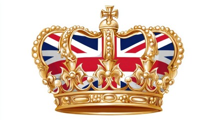 Fototapeta premium This golden crown features the Union Jack design prominently displayed on its front, symbolizing British heritage and monarchy. The intricate details capture the essence of royalty.