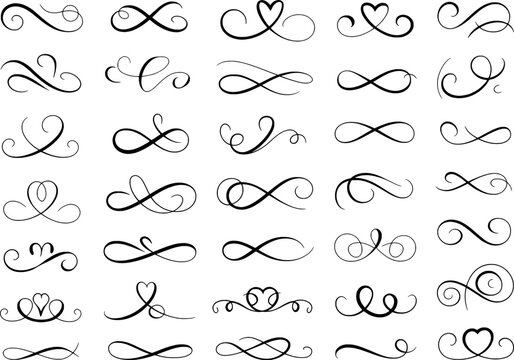 Elegant black flourishes and decorative swirls with heart shapes vector
