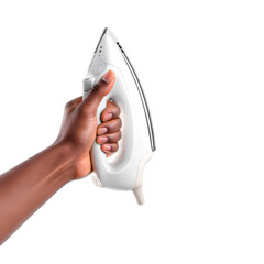 Hand holding a steam iron for garment care