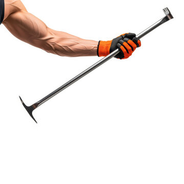 Strong arm holding a metal tool in action