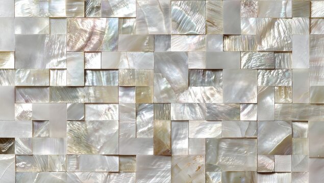 Shell mosaic wall tiles in varying shades of white