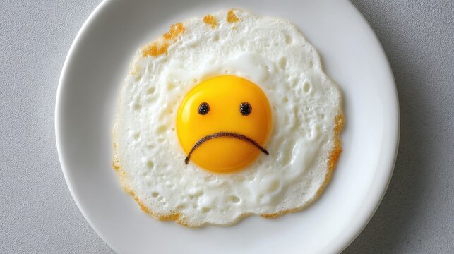 Sad face egg display kitchen food art bright setting close-up creative culinary expression