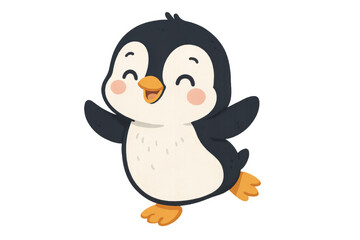 Obraz premium Cartoon penguin waving cheerfully, bringing playful energy to kids' designs, isolated with transparent backdrop