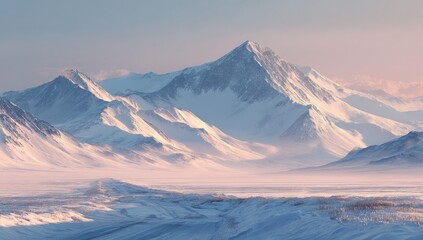 Snowy mountain range at dawn