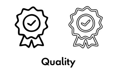Quality Vector Icon Set – Outline Style Icons Representing Assurance, Control, Standards, Certification, Inspection, Perfection, Reliability, Performance, Excellence, and Product Quality Management

