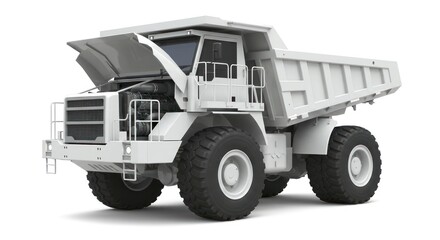 White dump truck with open hood