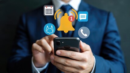 Professional uses smartphone and receives notifications from various applications