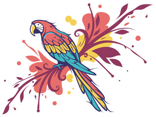 Fototapeta premium Parrot on a flower background. Vector illustration. 