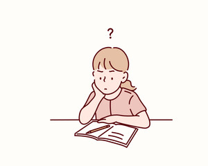 Curious Student Reading Book and Thinking During Class. Hand drawn style vector design illustrations.