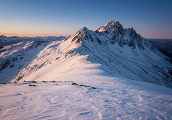 Winter mountain peaks sunrise panorama