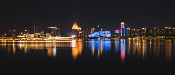 Fototapeta premium beautiful night view by the river, Shenyang city, China