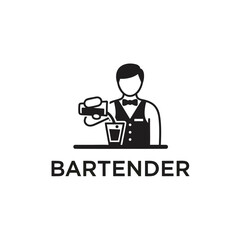 Flat Icon Bartender Logo, Minimalist Figure Pouring Drink