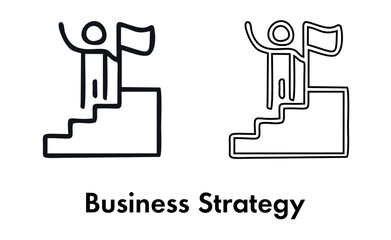 Fototapeta premium Business Strategy Vector Icon Set – Outline Style Icons Representing Planning, Goals, Market Analysis, Leadership, Innovation, Success Metrics, SWOT, Vision, Mission, and Corporate Development Tactics