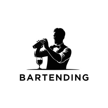 Silhouette Bartender Logo, Mixing Drink With Shaker