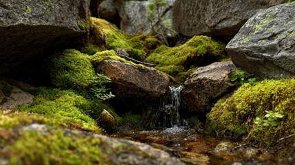 Small waterfall mossy rocks