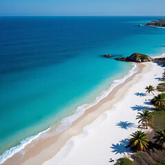 tropical beach with palm Beautiful Hot Tropical Beach with White Sand, Blue Sky, Coconut Tree