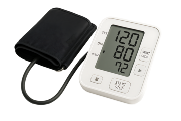 Modern Digital Blood Pressure Monitor with Cuff Isolated on White Background for Medical and Healthcare Concepts