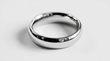 Close-up view of a simple, polished, metal wedding band.