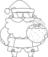 Summer Santa Claus Holding Coconut Drink With Umbrella Tube Wearing Float Ring – Black and White