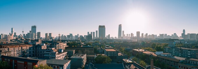 sunset over the modern Shenyang city, China