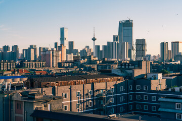 sunset over the modern Shenyang city, China
