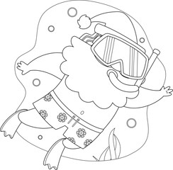Summer Santa Claus Snorkeling Underwater – Black and White