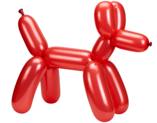 Classic Balloon Dog Sculpture in Glossy Red, Side Profile, Transparent Background