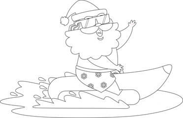 Summer Santa Claus Cartoon Character Riding Banana Boat On Water