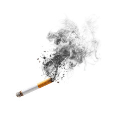 Cigarette smoke billows from a lit cigarette