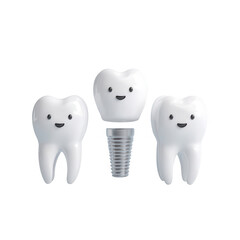 Dental implant with crown and two teeth
