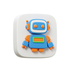 A friendly cartoon robot icon in blue and orange, representing modern technology and artificial intelligence.