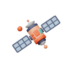 Obraz premium A futuristic cartoon satellite floats with its solar panels extended for communication and research.