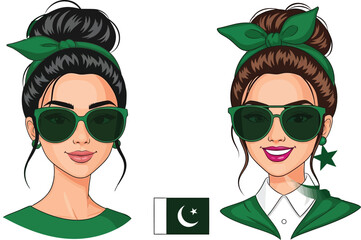 Two stylish women celebrate Pakistan Independence Day with green accessories.