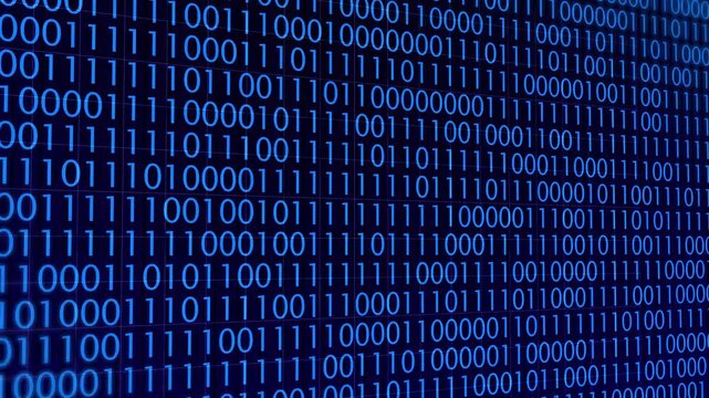 Glowing Blue Binary Code Stream &ndash; Futuristic Data Flow, Cyber Tech Background in Matrix Style, Sci-Fi Programming Grid in Deep Blue Tones for Digital and Coding Visuals.