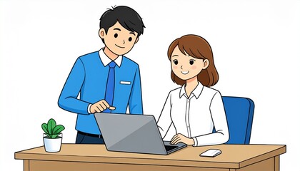 パソコンで作業をする若い男女　Generated image
