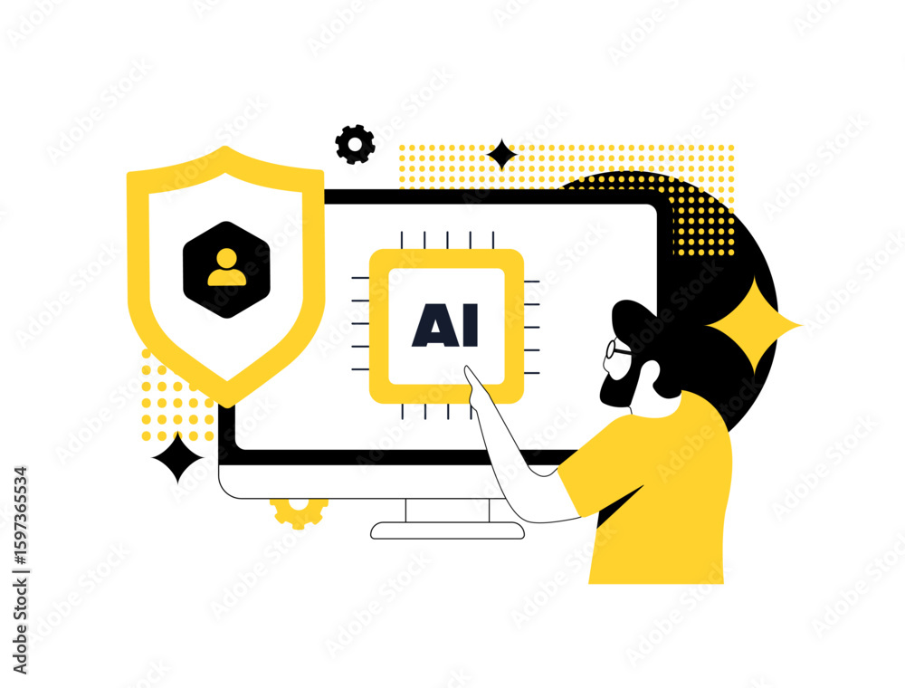Poster ai security, personal data protection, secure algorithm, private model and cyber defense. ai privacy